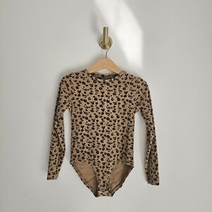 Zara Girls Leopard Print Bodysuit Size 7 Brown Ribbed Long Sleeve One Piece